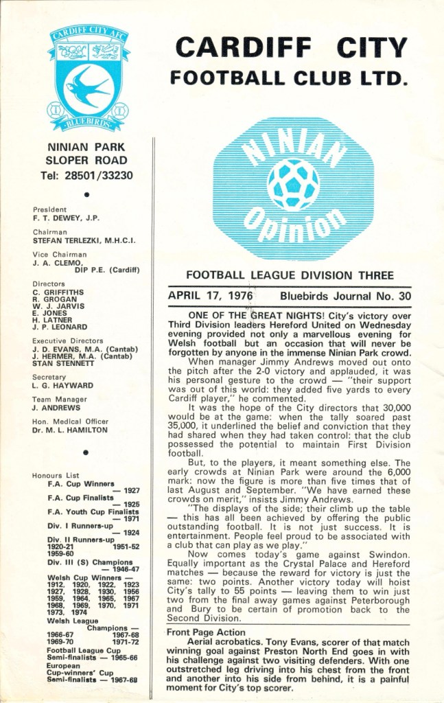 Cardiff City promoted from the Football League’s third division – 50 ...